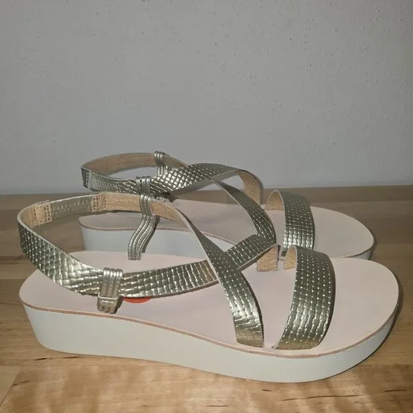 NWT Olukai Onohi Strappy Platform Woven Leather Sandal Women Size 11 Color Gold - Picture 10 of 13